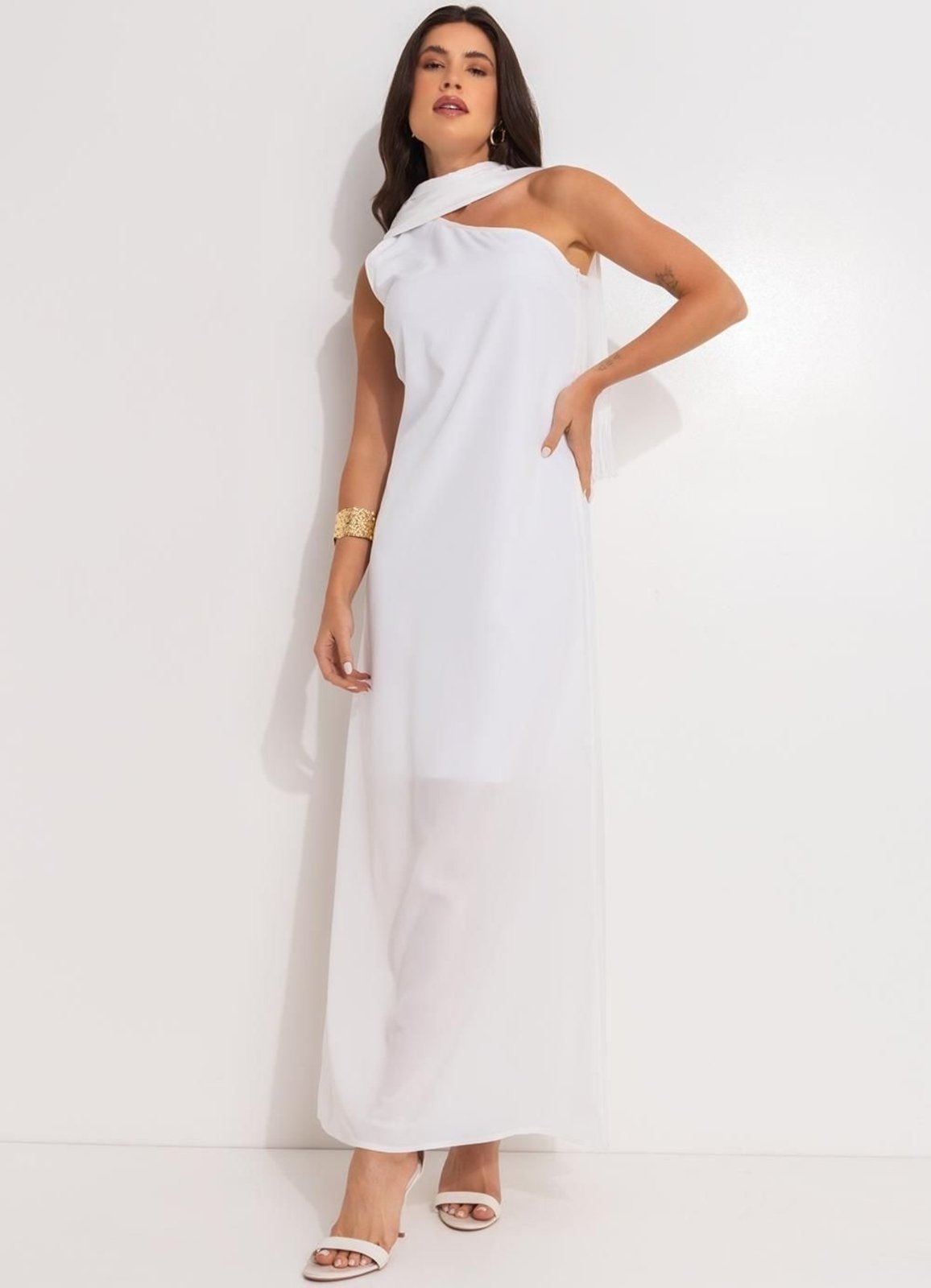 Vestido Chiffon Off White Quintess