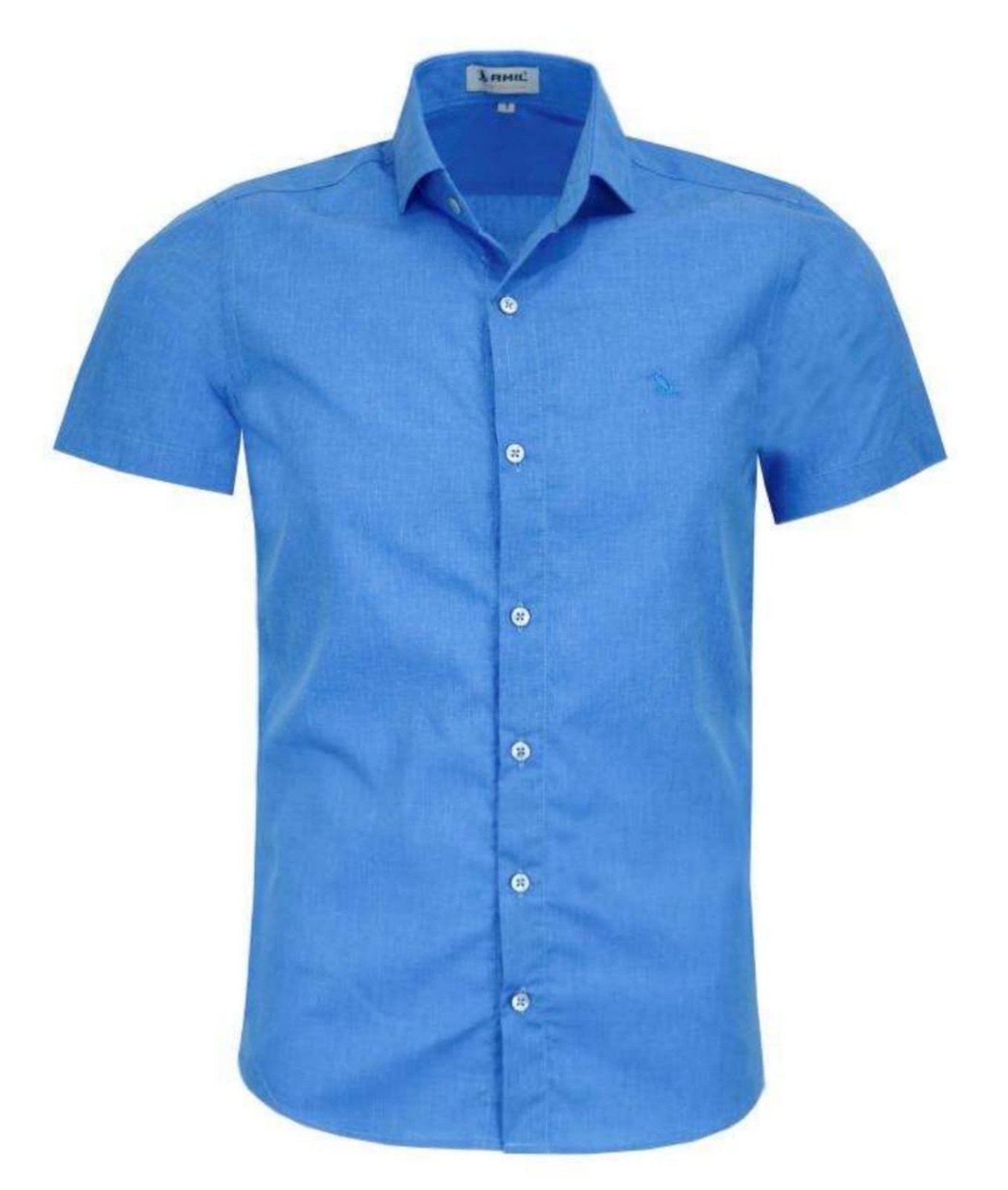 Camisa Social Amil Slim Voltorb Poliéster/Algodão Manga Curta Casual Azul médio