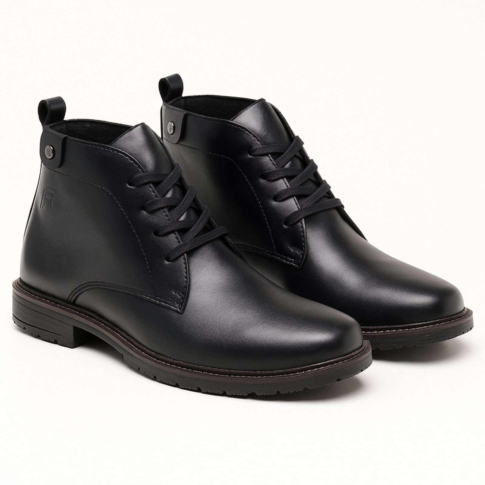 Bota Masculina Sapatofran Casual Couro Cano Baixo Cadarço Preto