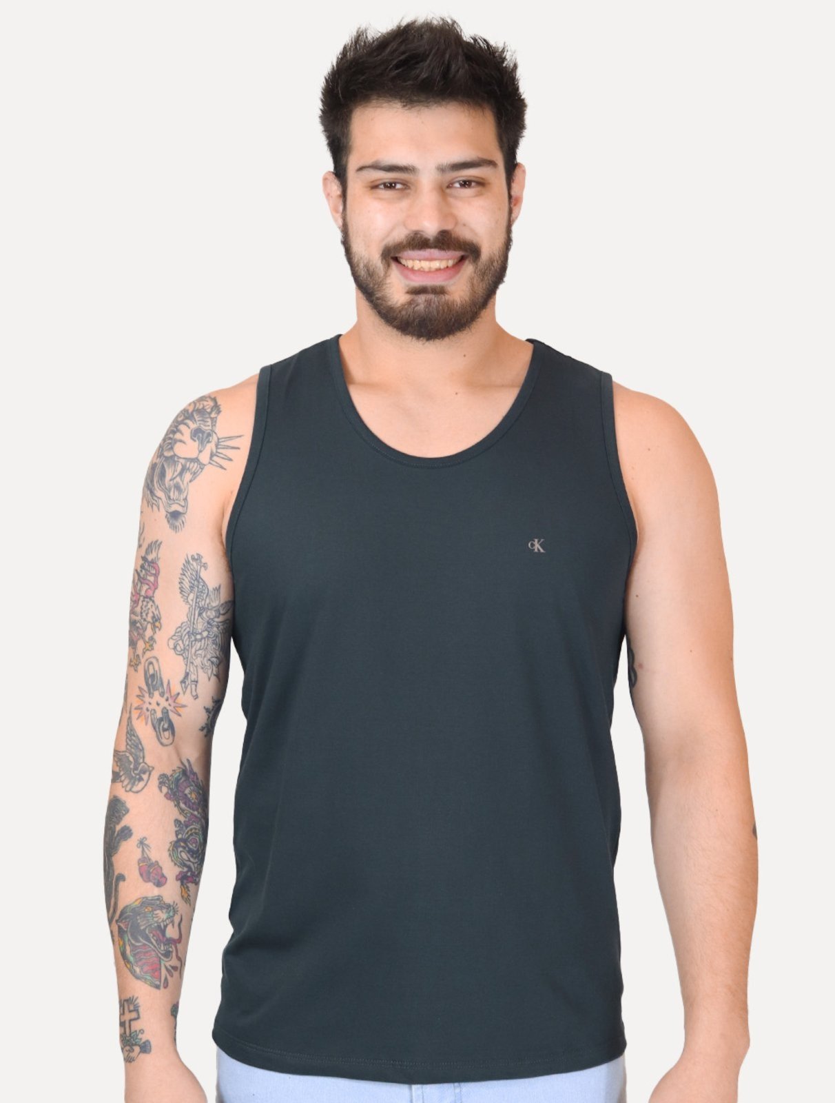 Regata Calvin Klein Jeans Masculina Chest CK Logo Azul Marinho