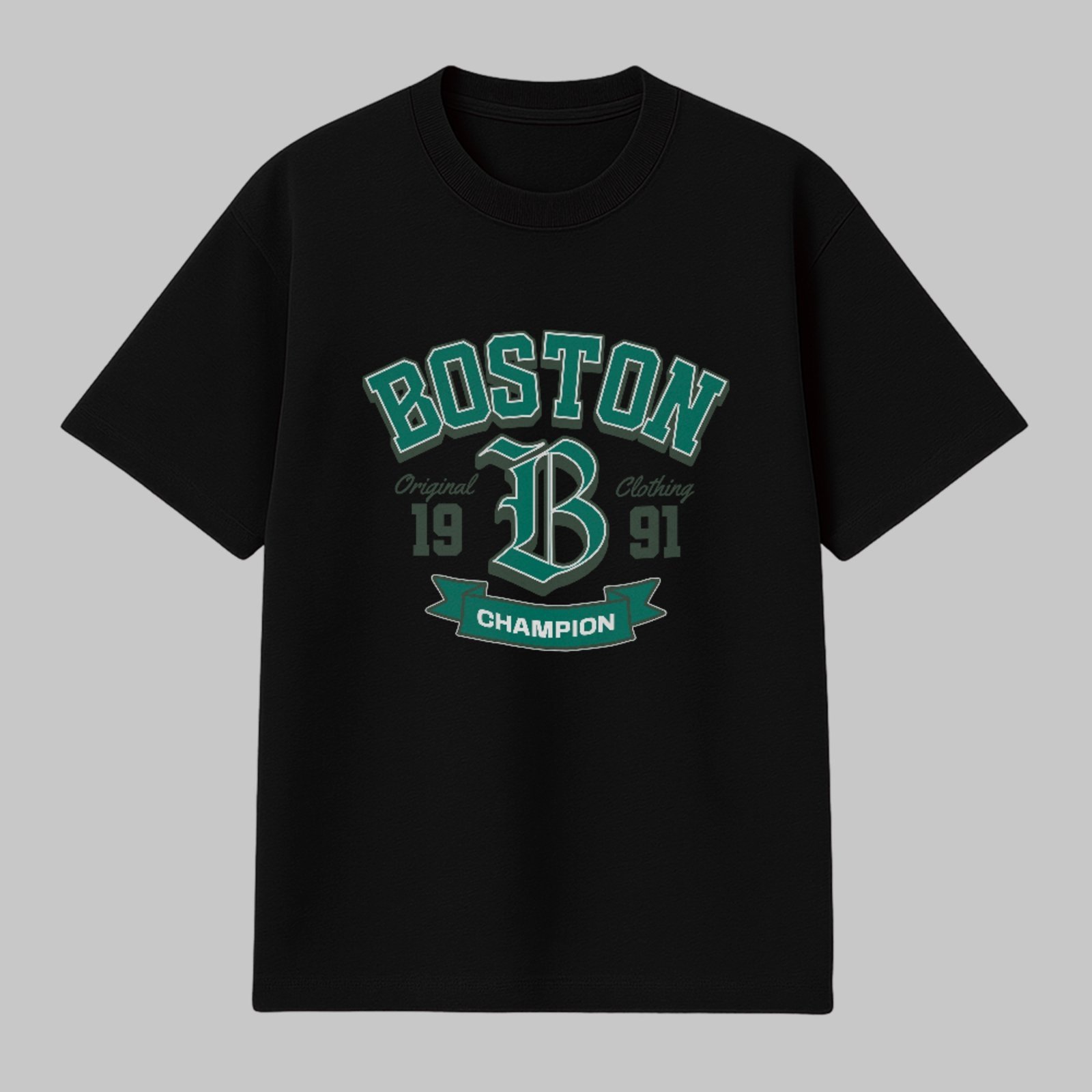 Camiseta Básica Boston Estilo Universitário Unissex Preto