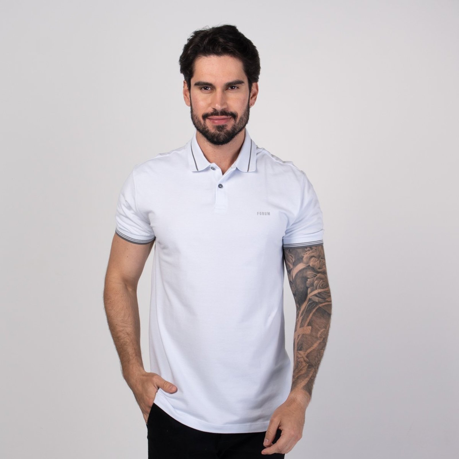 Camisa Polo Forum Medium Friso Branco