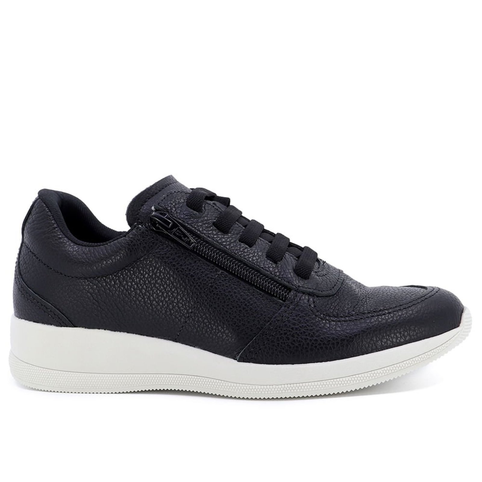 Tênis Casual Couro Preto Zíper