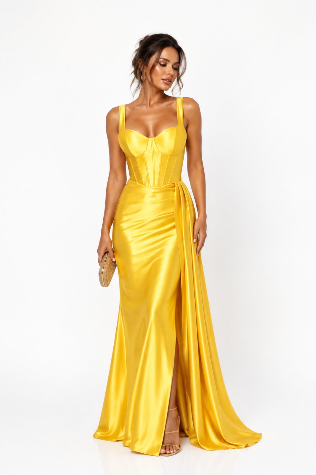 Vestido Longo D Bell Outlet Fashion Cetim Amarelo