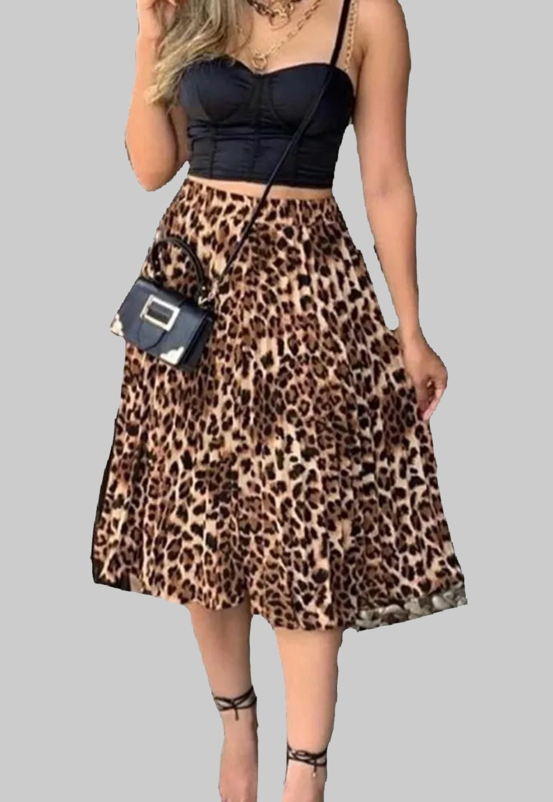 Saia Midi Feminina Estampa Onça Animal Print Urbania Social Moda Evangélica