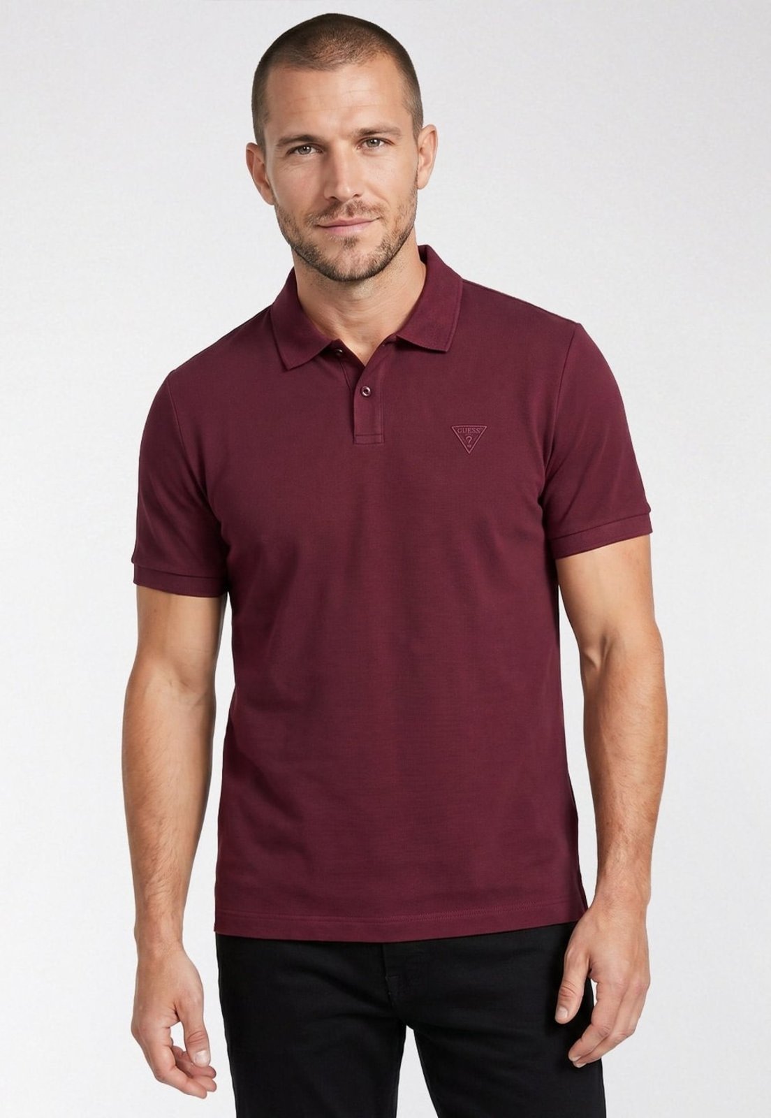 Camisa Polo Guess Triângulo Bordado Bordô