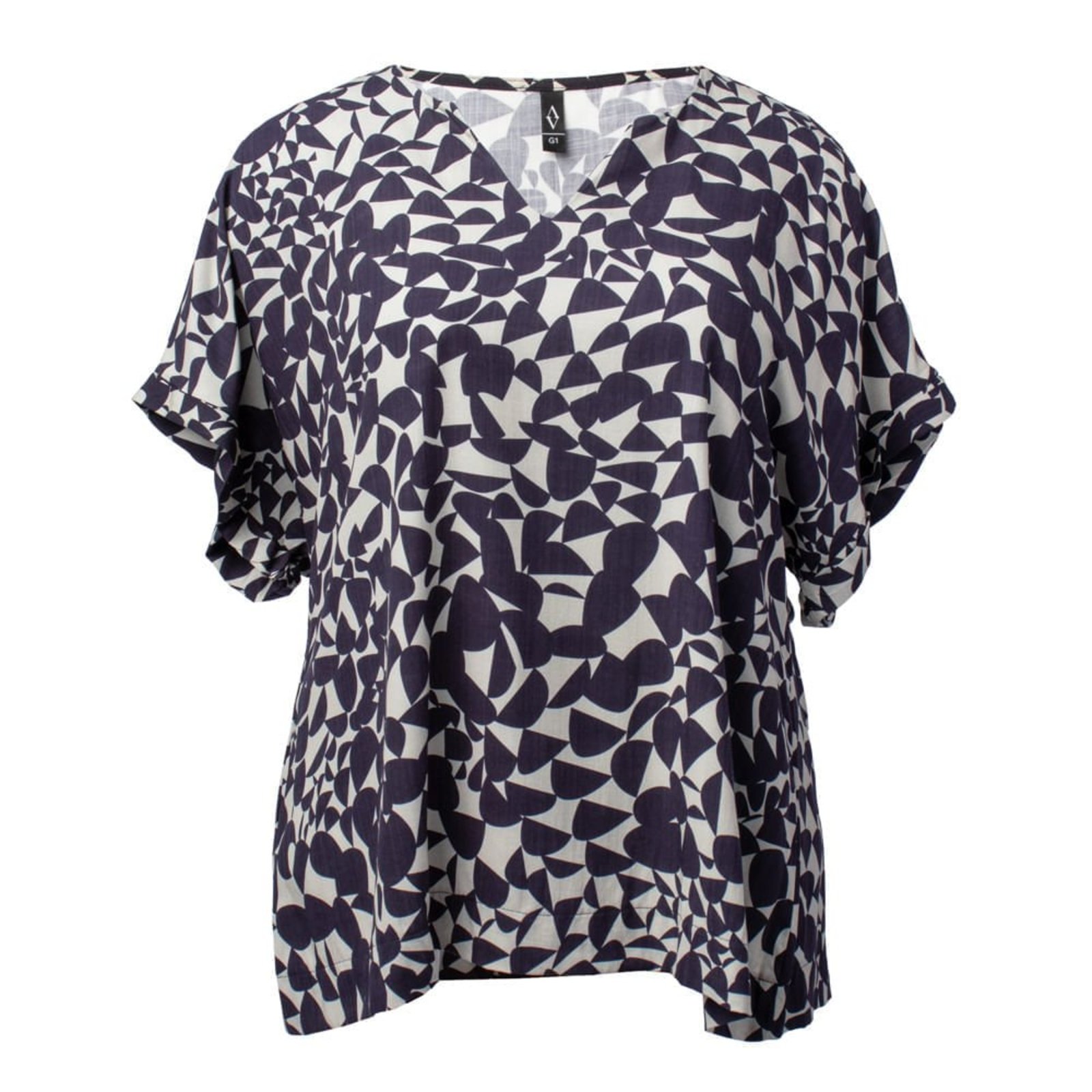 Blusa Feminina Averzzy Plus Size Estampada com Dobra na Manga Marinho