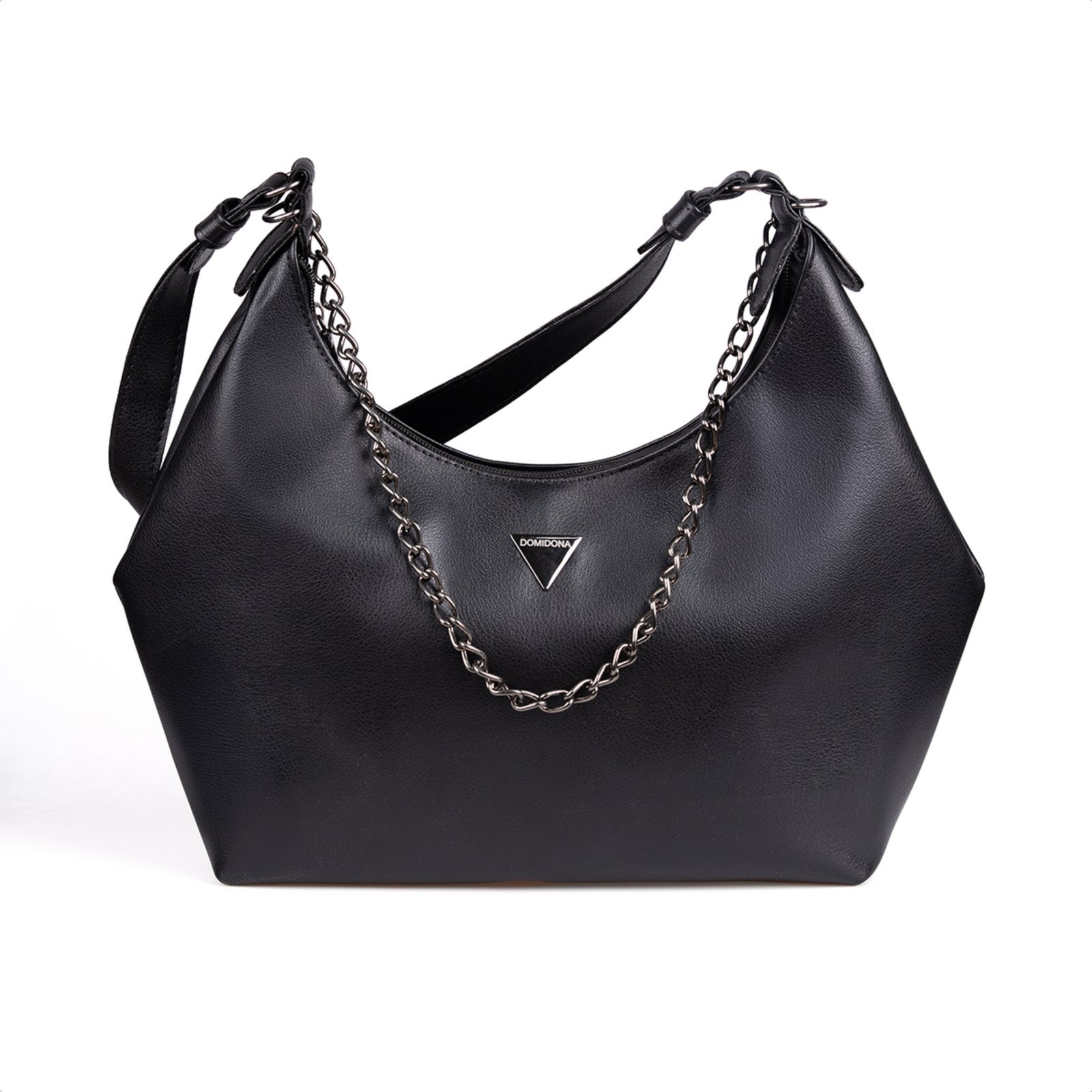 Bolsa Feminina Preta Domidona Hobo Média Detalhe Corrente Metalizada