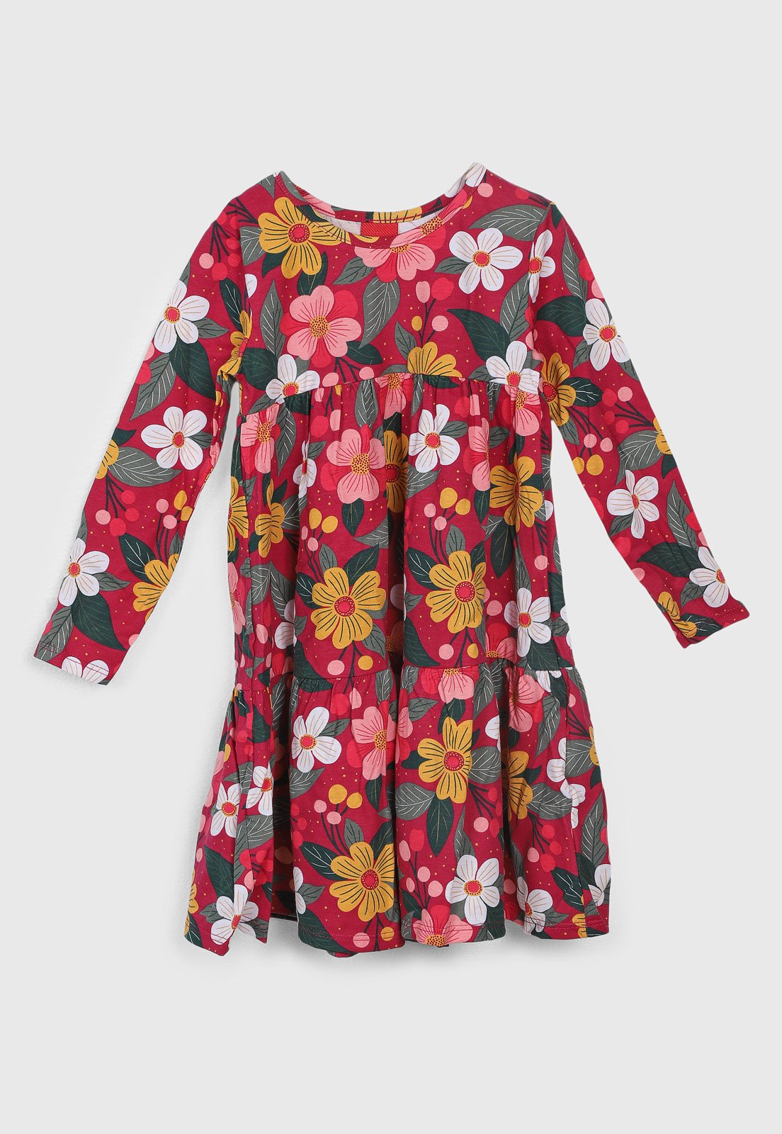 Infantil - Vestido Kyly Estampa Floral Manga Longa Rosa
