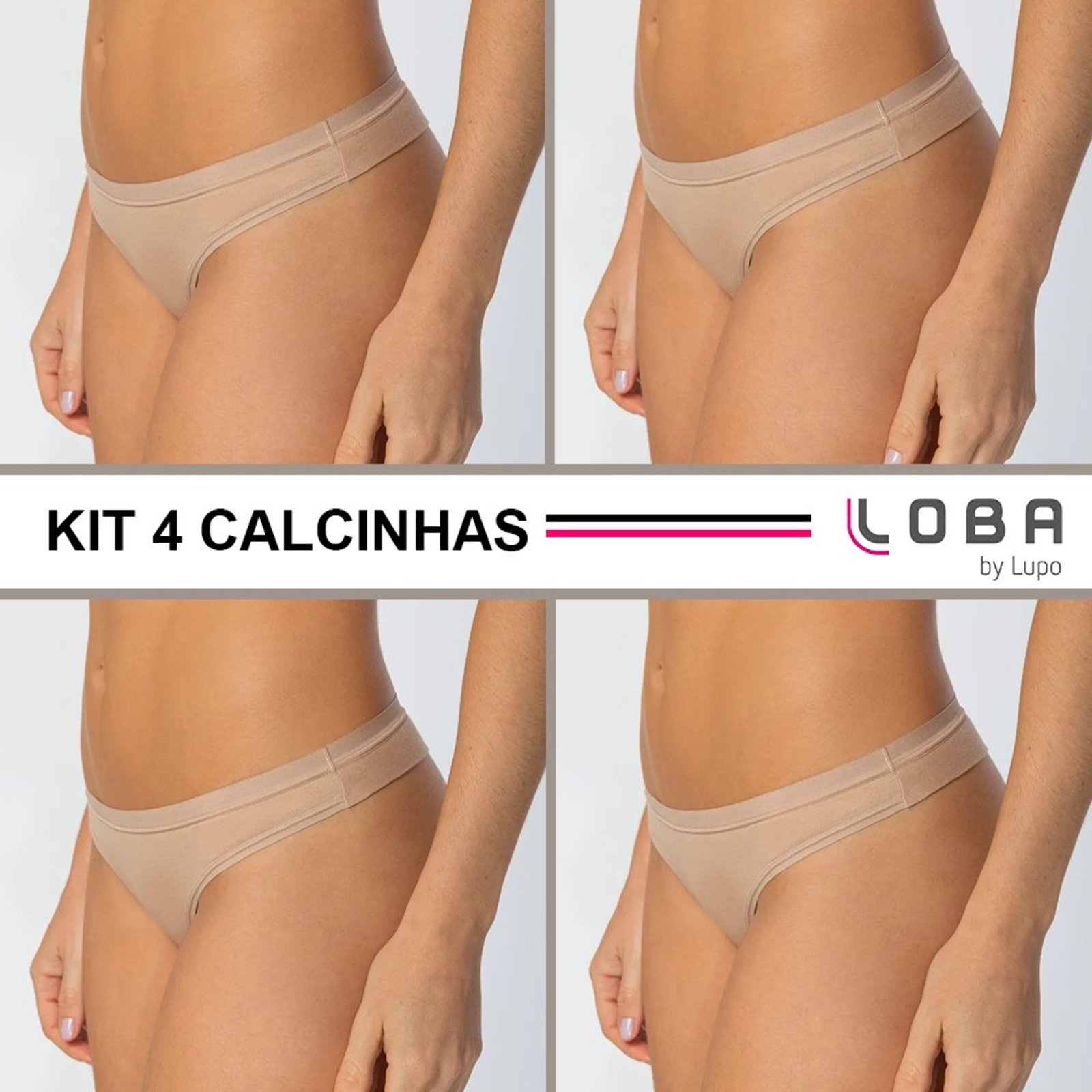 Kit 04 Calcinha Loba Fio Dental Algodão Com Elastano Cor: Natural Peach