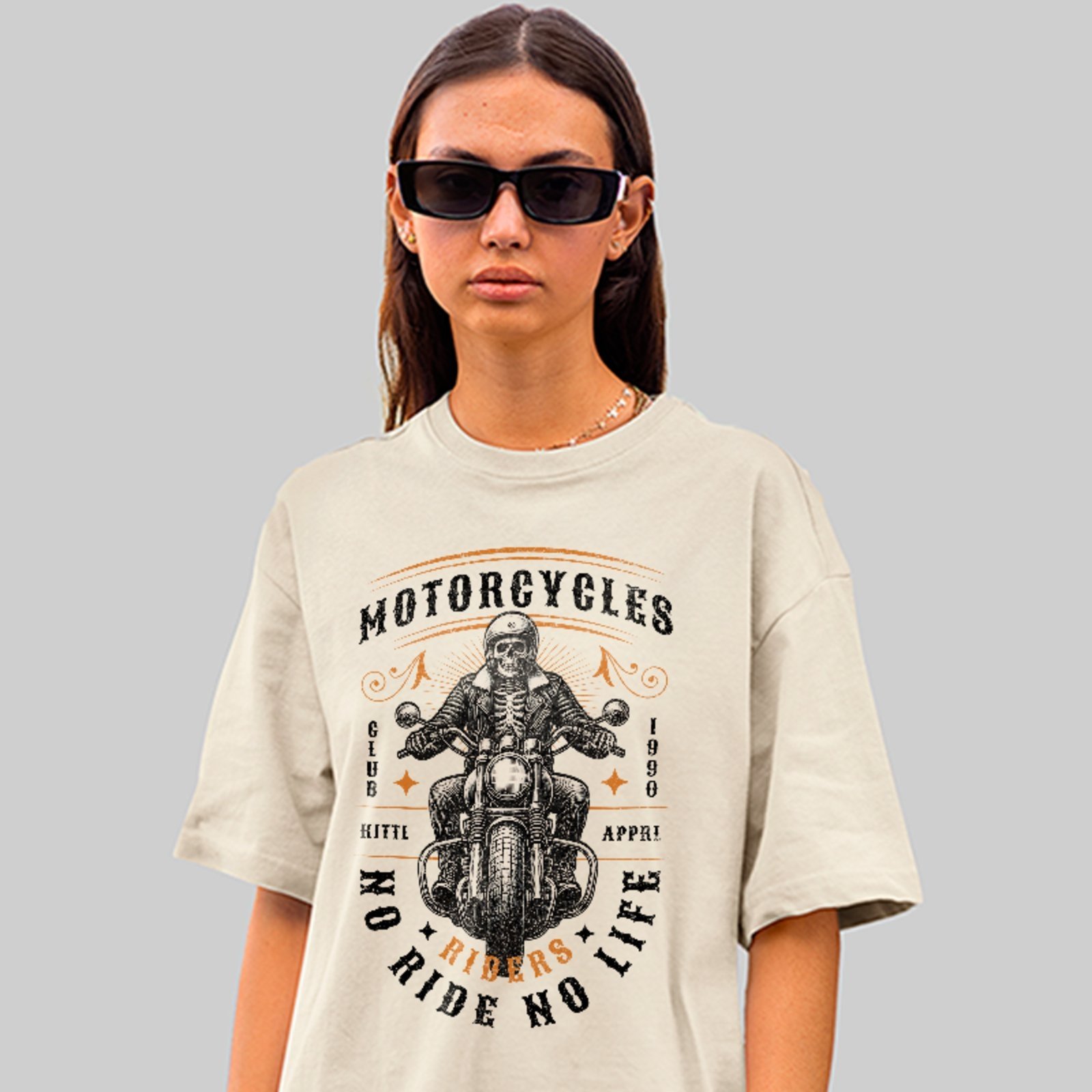 Camiseta Oversized Premium Biker Riders No Life Fashion Streetwear Unissex Off White