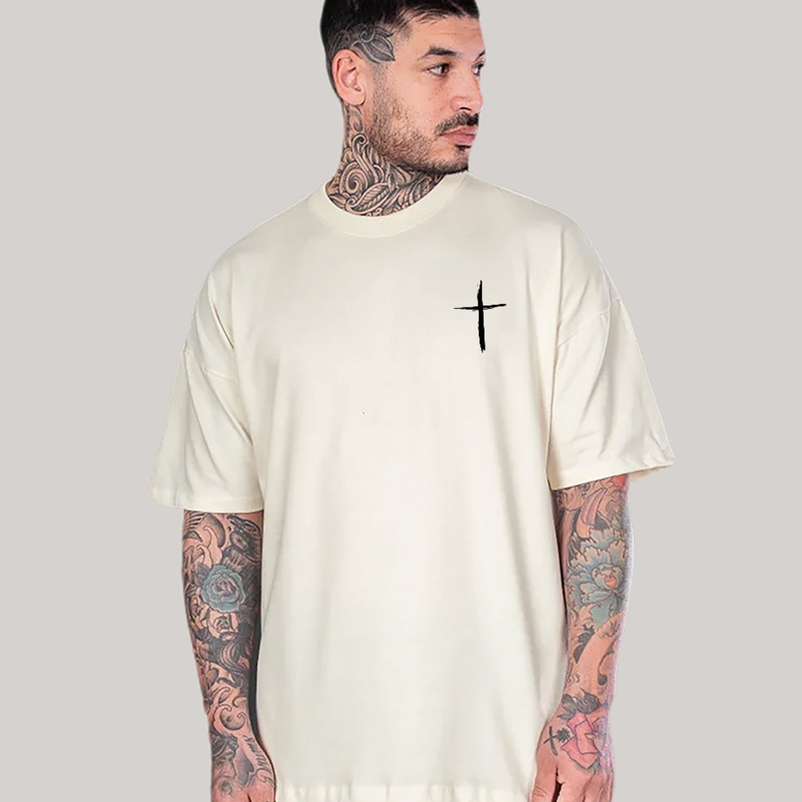 Camiseta Ousy Cristã Oversized Jesus Deadlifter Unissex Off White