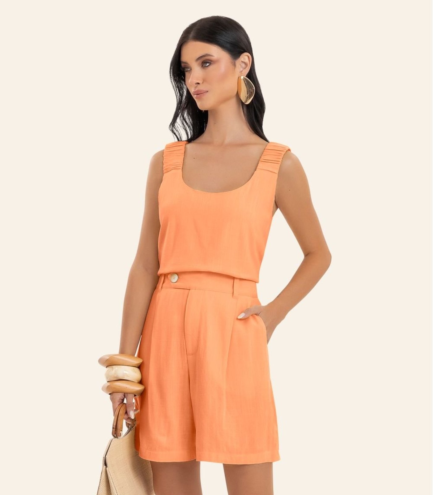 Shorts Feminino Em Linho Endless Laranja