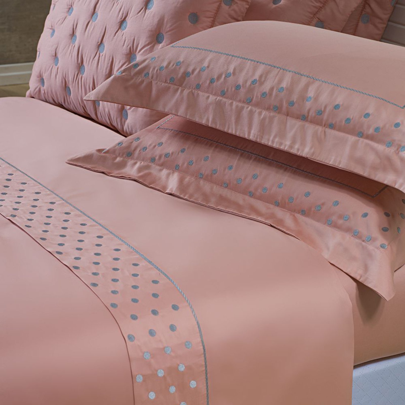 Jogo Cama Lençol Casa Scarpa Garland King Bordado Algodão Acetinado 400 Fios 4 Peças - Rosê e Cinza