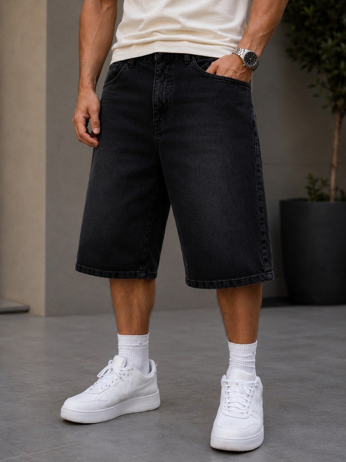 Bermuda Balão Jeans Masculina Alpha Street Wear Casual Confortável Básica Preta