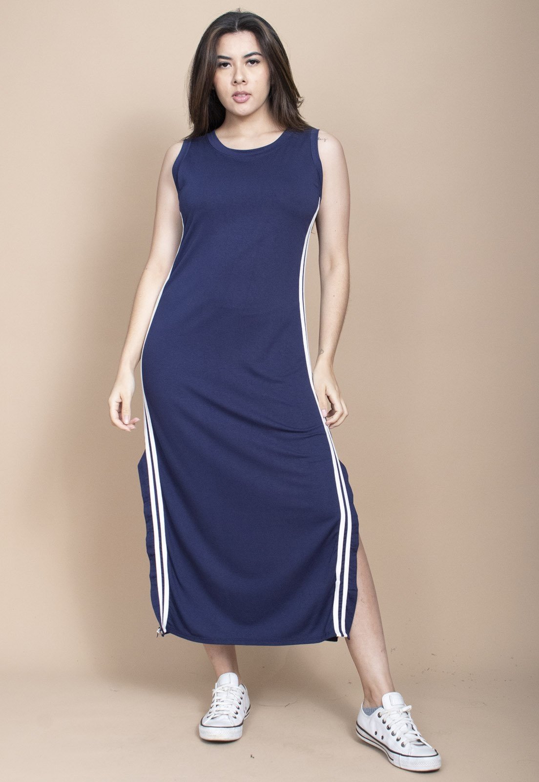 Vestido Cabanafree Midi Fenda Lateral Track Dress Azul