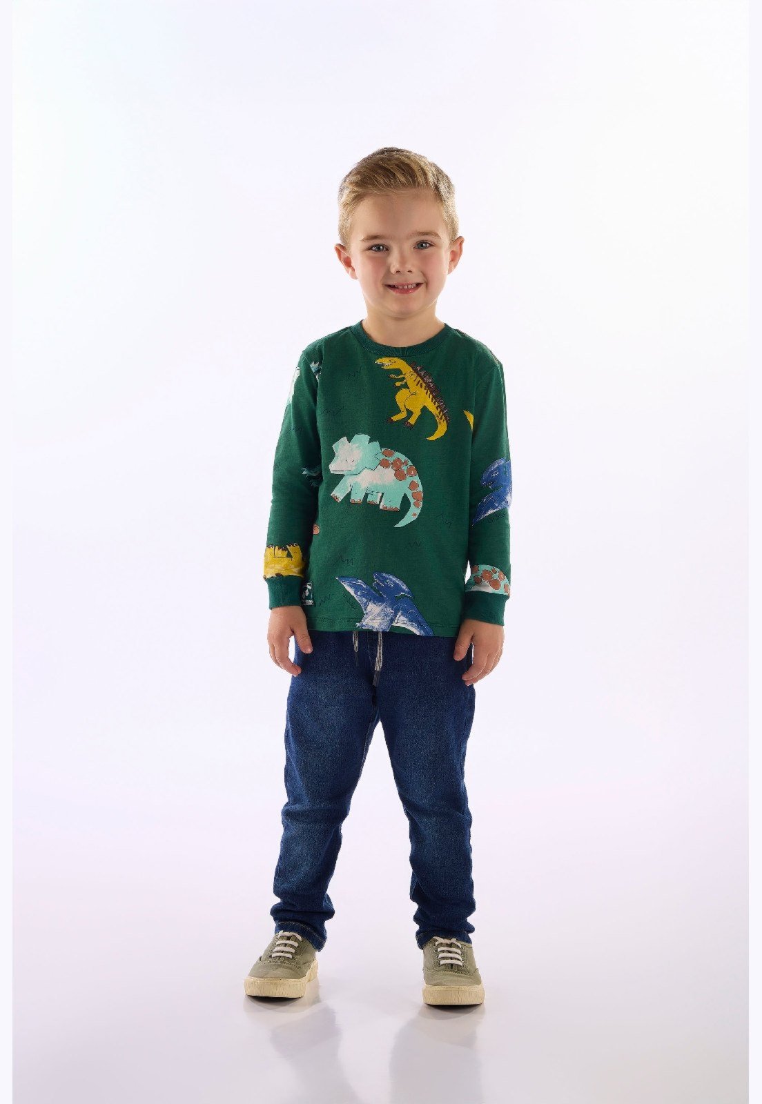 Infantil - Camiseta Manga Longa Mundo Dino Up Baby Branco