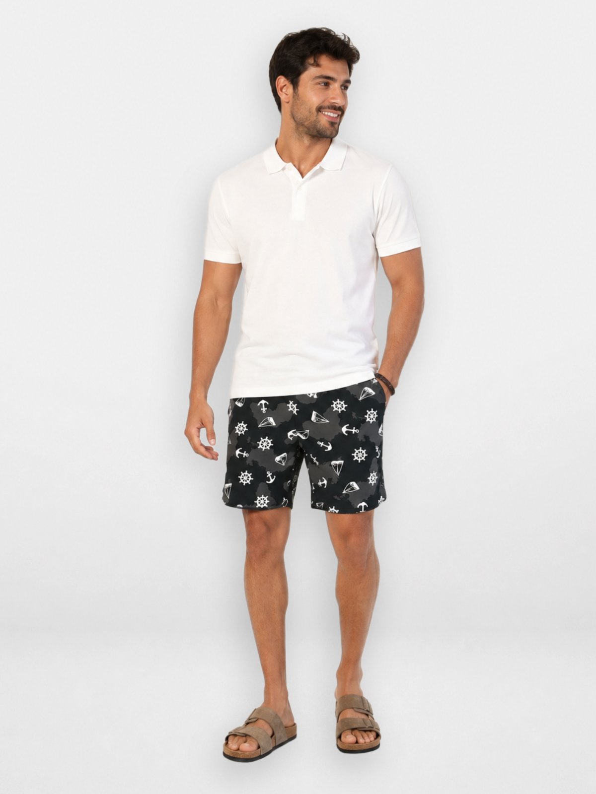 Bermuda Masculina Pompier Estampada em Hidrolight com Elastano Preto