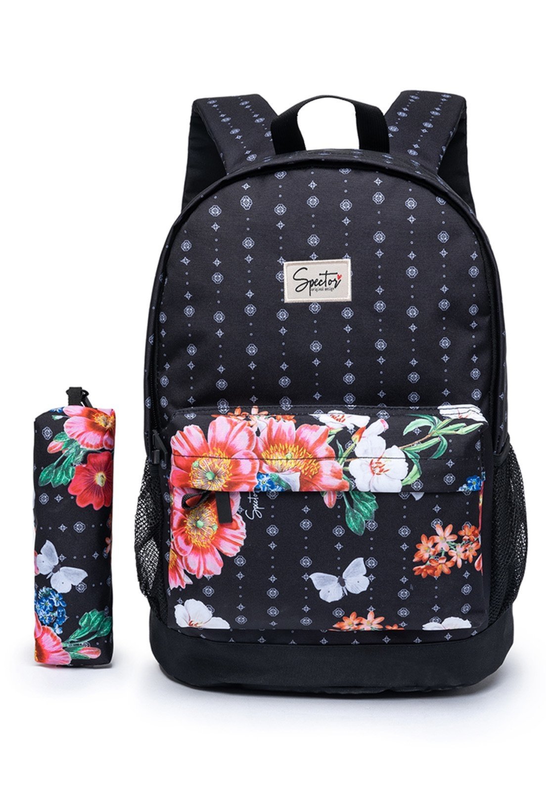 Infantil - Mochila Escolar Feminina Spector Com Estojo Reforçada Resistente Preto