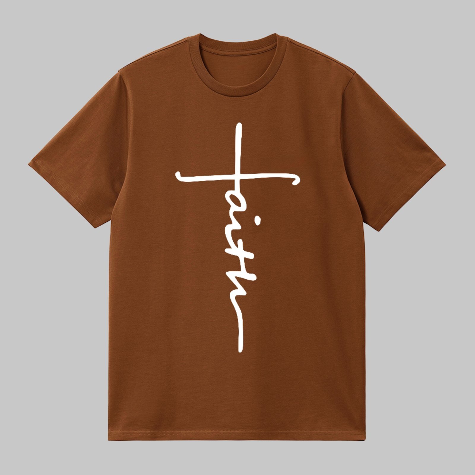 Camiseta Básica Faith Cruz Clean Design Cristão Moderno Marrom