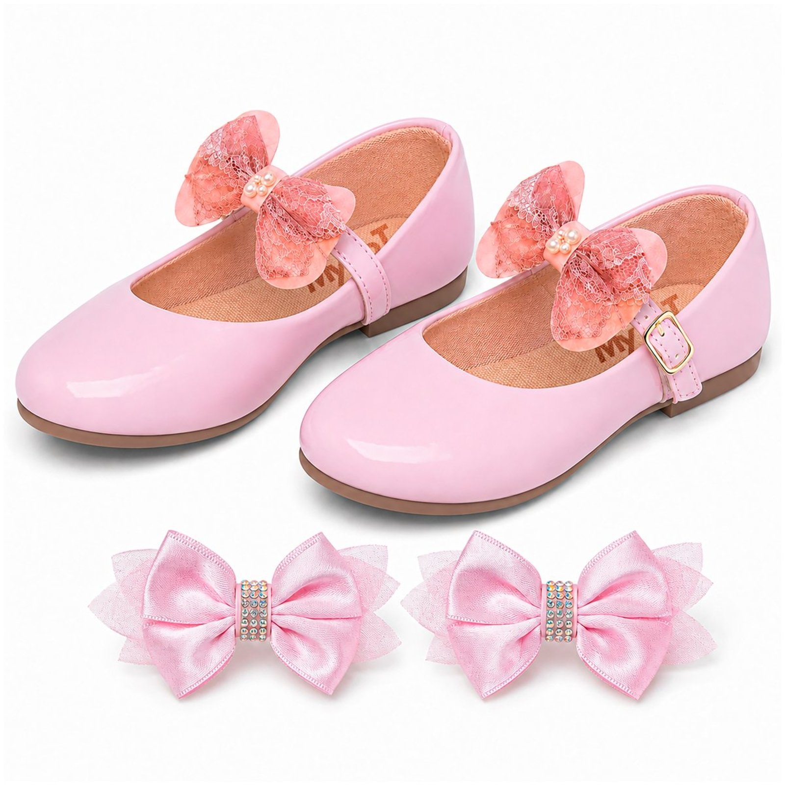 Infantil - Kit Sapatilha Rosa Menina com 2 Enfeites de Trocar Pepite