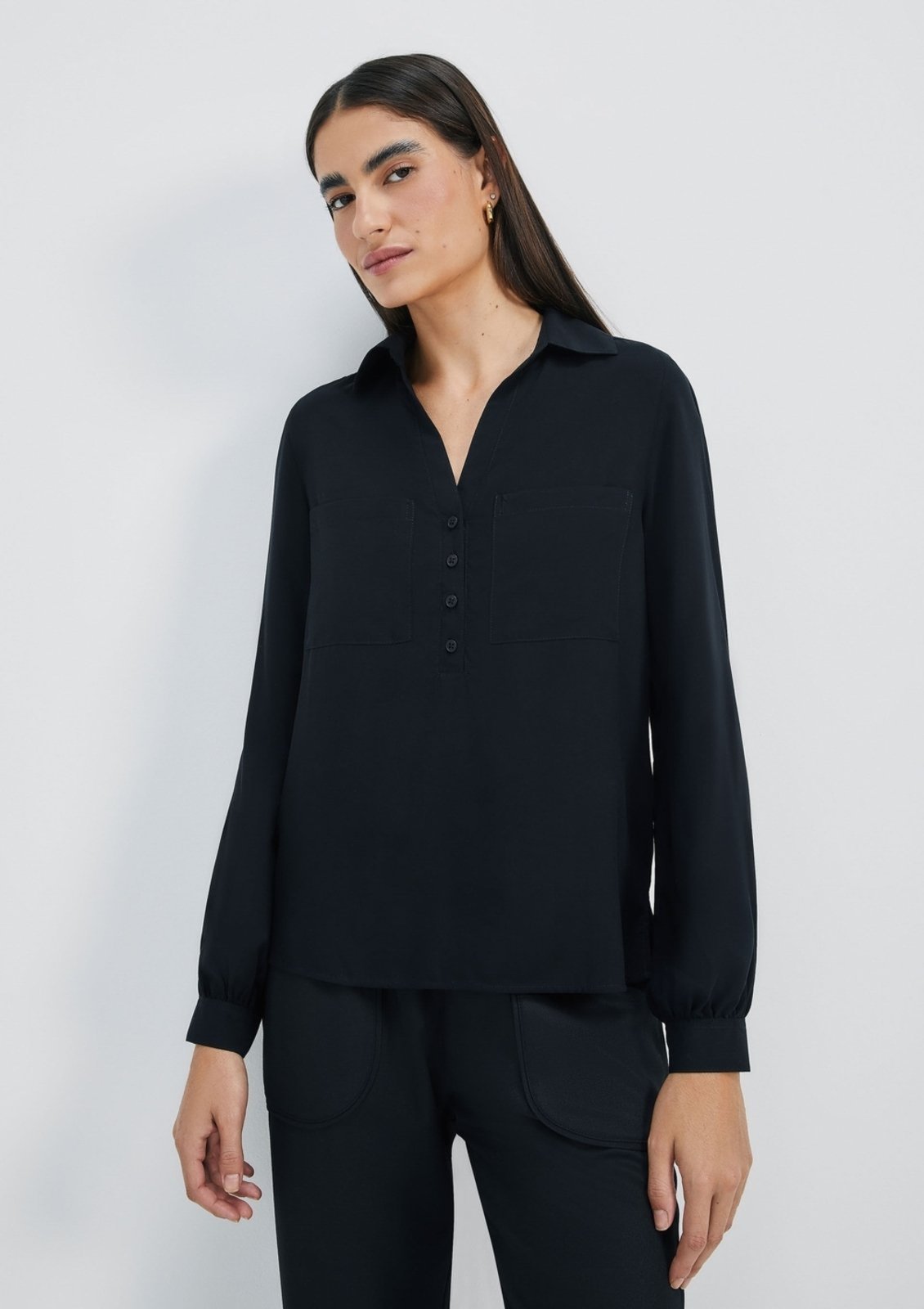 Camisa Básica Feminina Manga Longa Em Viscose