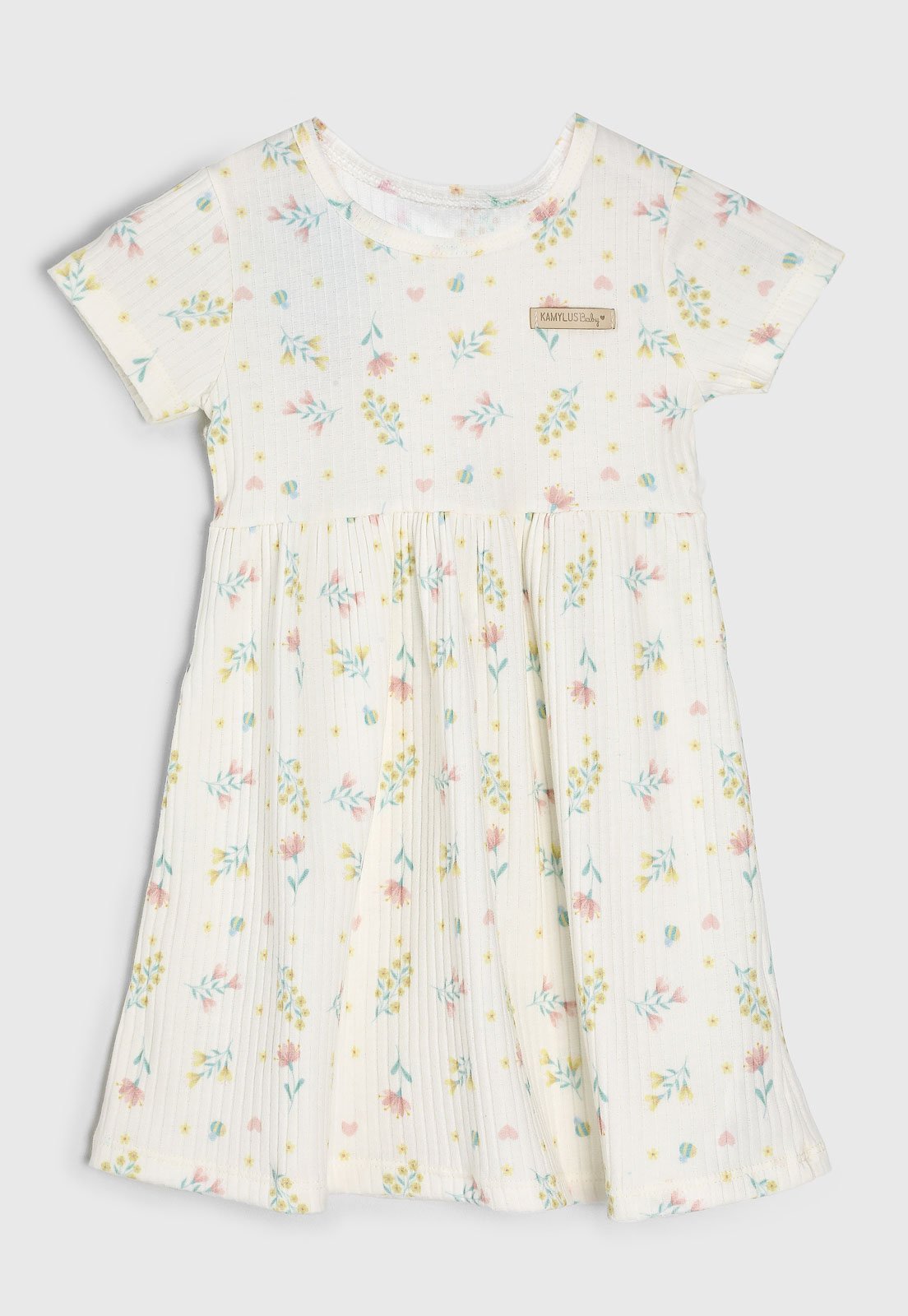 Vista 2 Vestido Kamylus Manga Curta Floral branco Kamylus branco