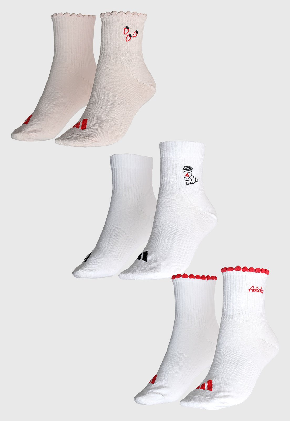 Vista 3 Kit 3 Pares de Meias Feminina adidas Performance Gráfica rosa adidas performance rosa