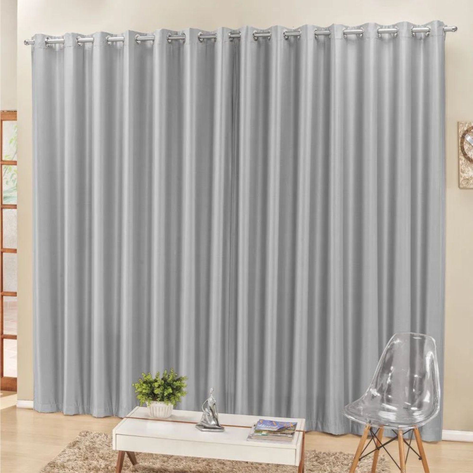 Cortina 2 Mts Sala Quarto Escritório Blackout Original para Varão - Cinza - 100% Poliéster