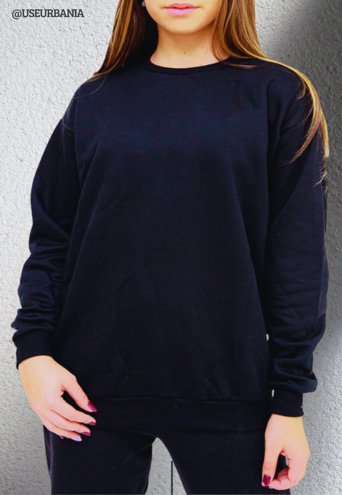 Blusa de Frio Moletom Flanelado Liso Gola Redonda Moleton Clássico Gola Careca Casaco Blusão Premium Preto