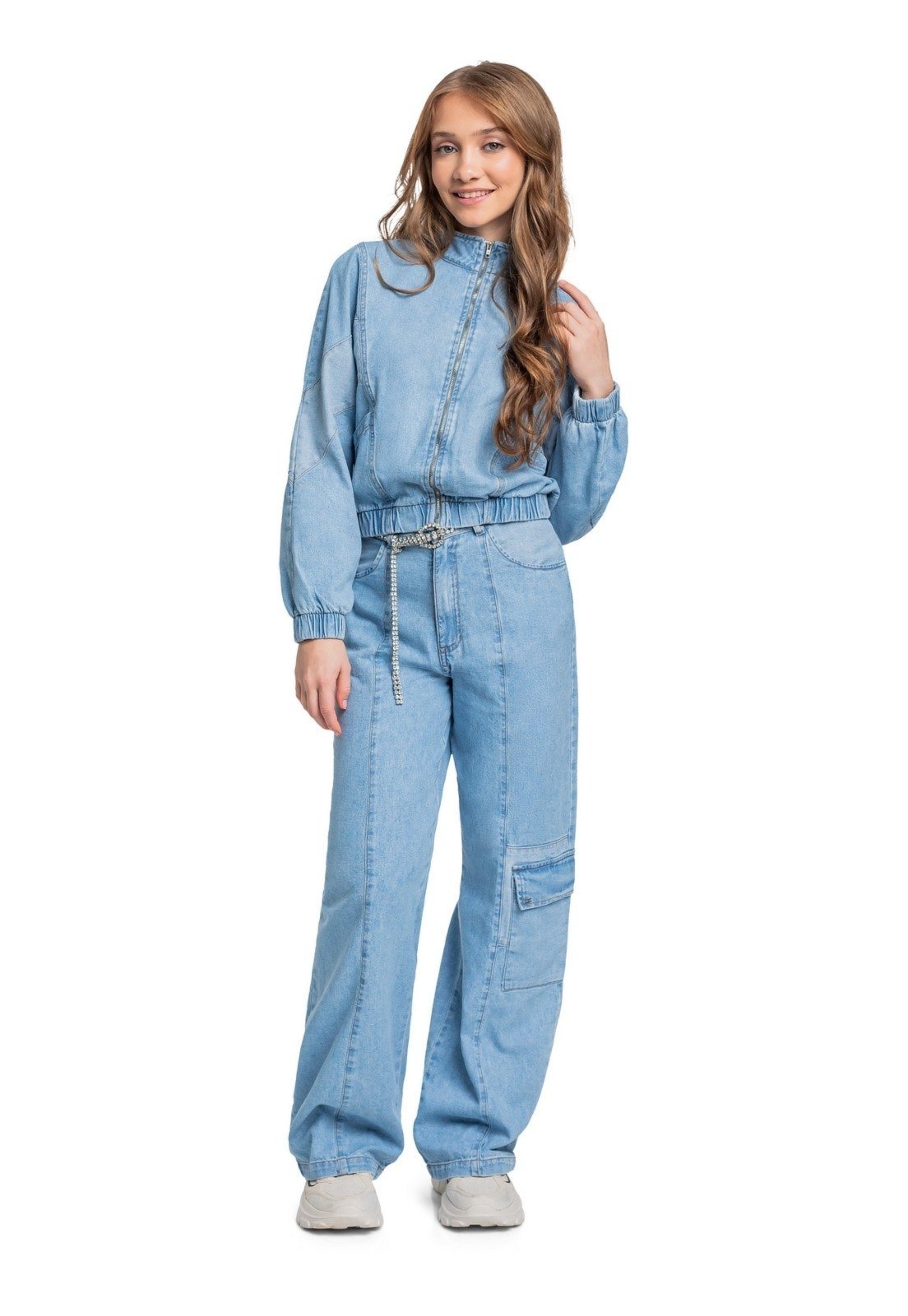 Vista 3 Infantil - Jaqueta Jeans Juvenil Oversized Gloss azul Gloss azul