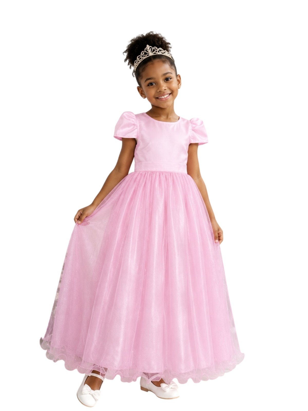 Infantil - Vestido Longo Menina Juvenil Festa Rosa Claro Brilho Formatura Casamento Juvenil Princesa Social Rodado Florista Dama Daminha Aniversário Luxo