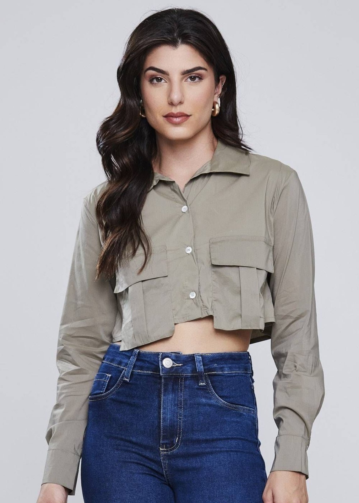 Vista 3 Camisa Sawary Cropped - 278304 verde Sawary verde