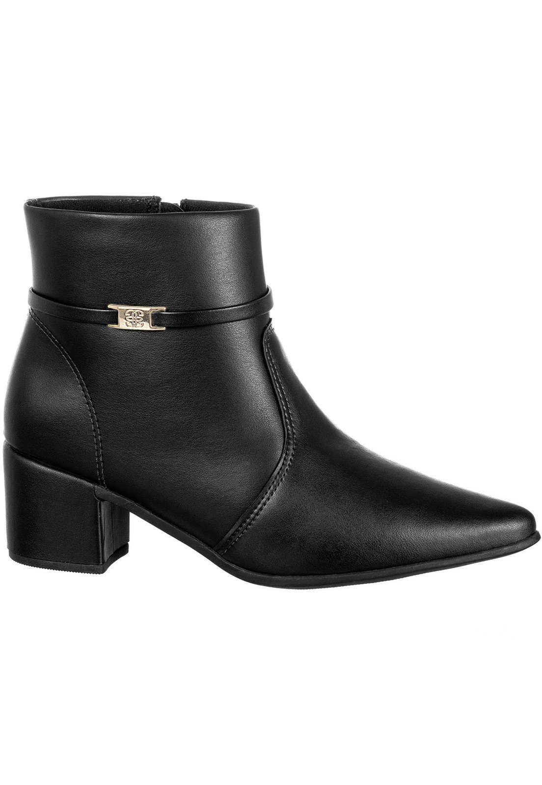 Bota Bico Fino Gigil Salto Grosso Médio Metal Preto