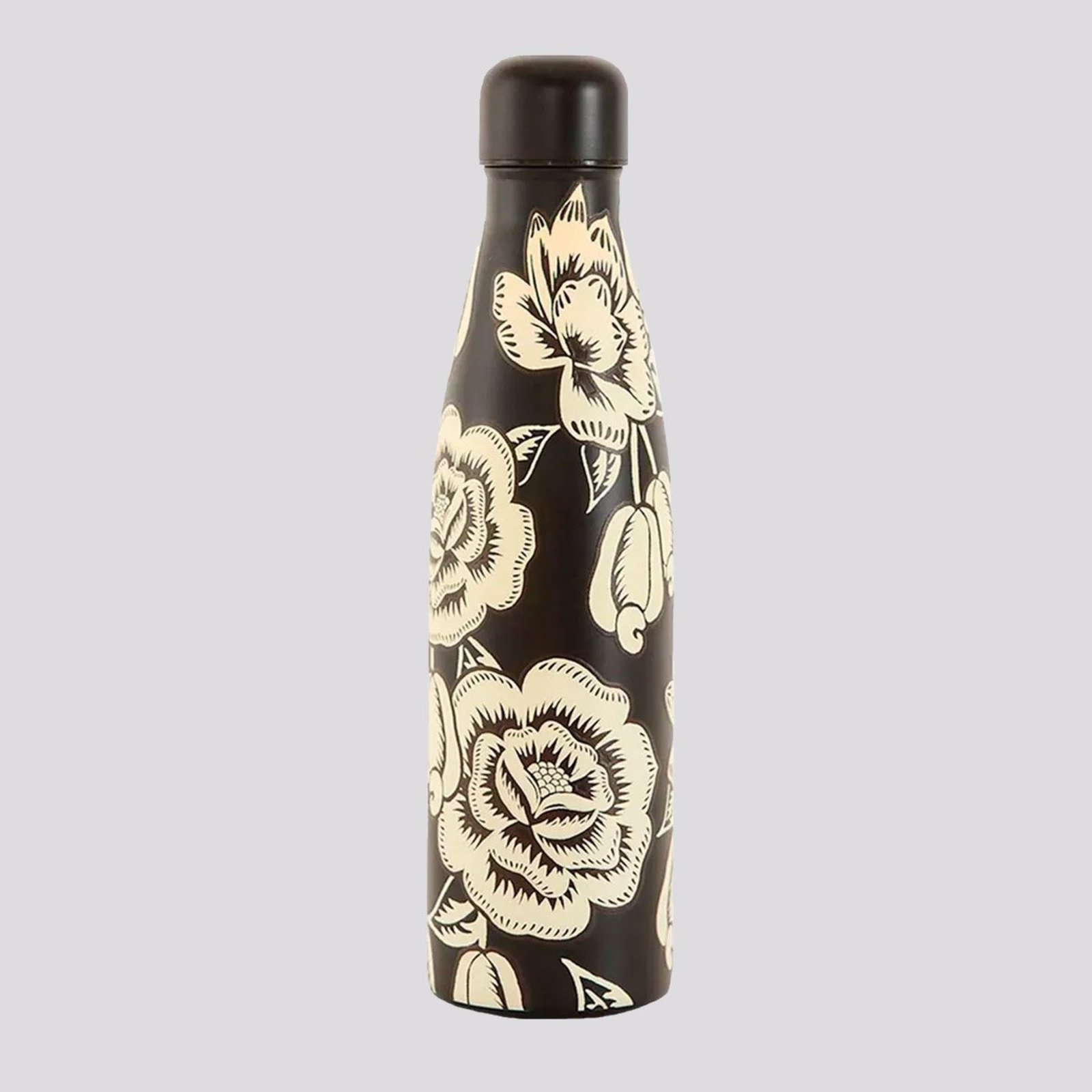 Garrafa Farm Glub Glub Floral Caju 500ML Preta e Off White