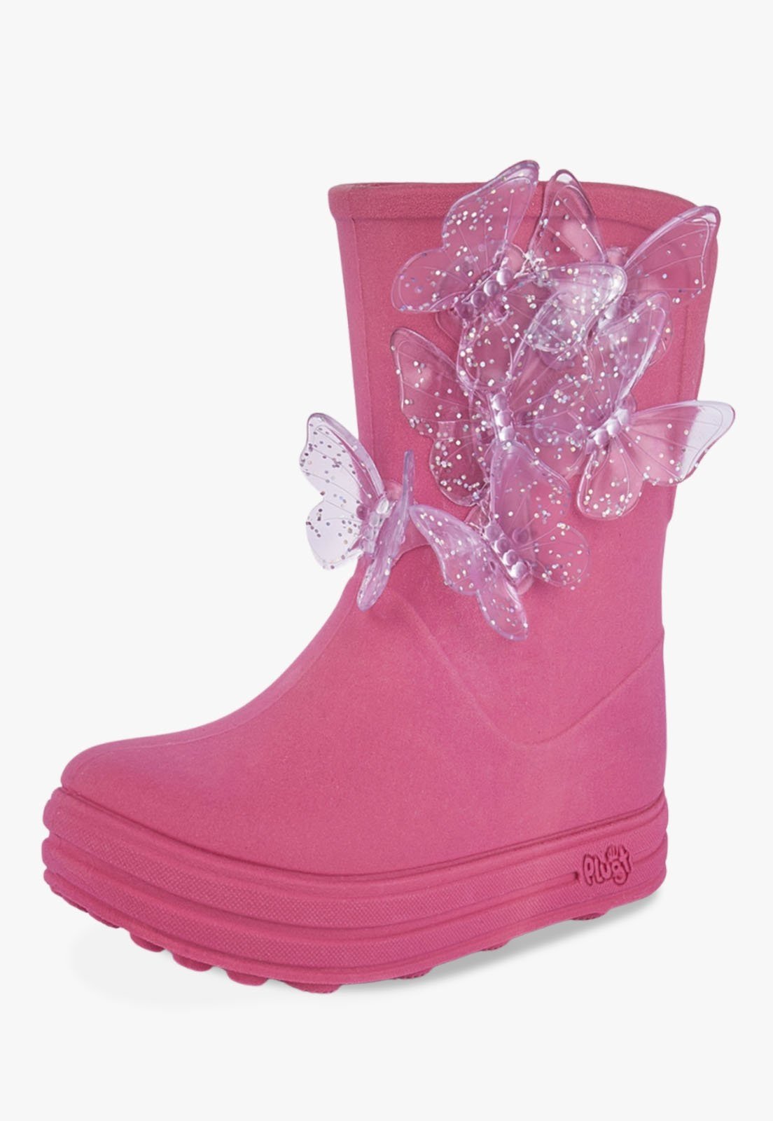 Infantil - Galocha Bota Menina Borboletas Transparente Pink