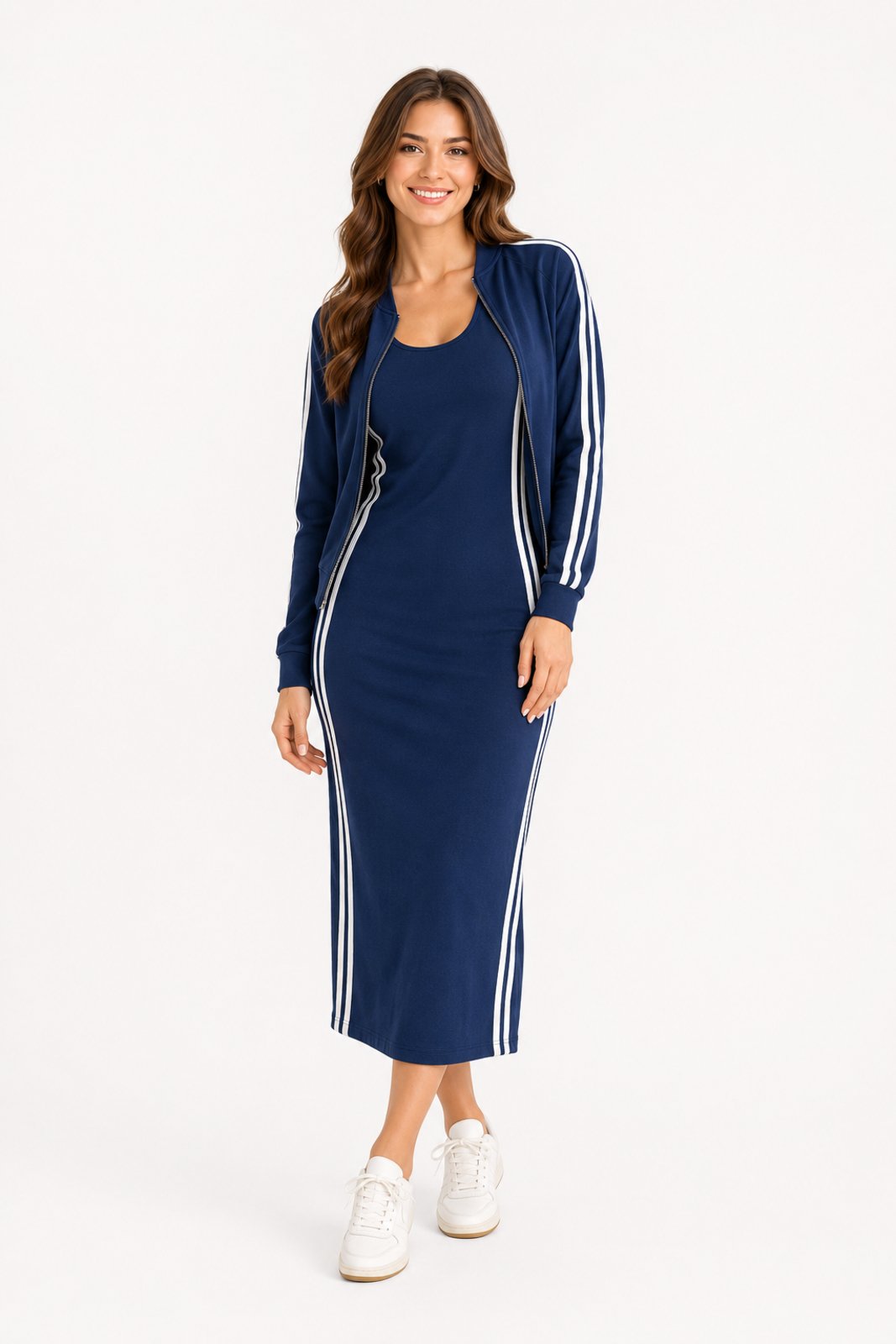 Conjunto Midi D Bell Outlet Fashion Vestido e Jaqueta Azul Marinho