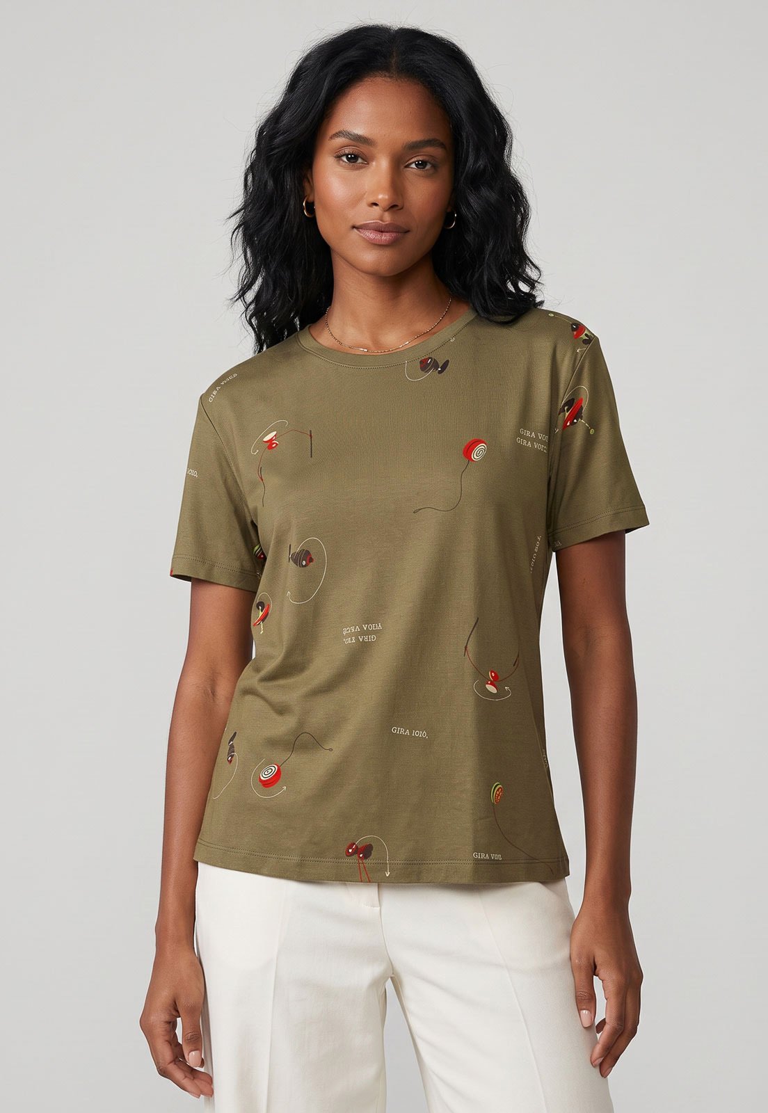 Camiseta Feminina Cantão EstampadaGira Gira Verde Oliva