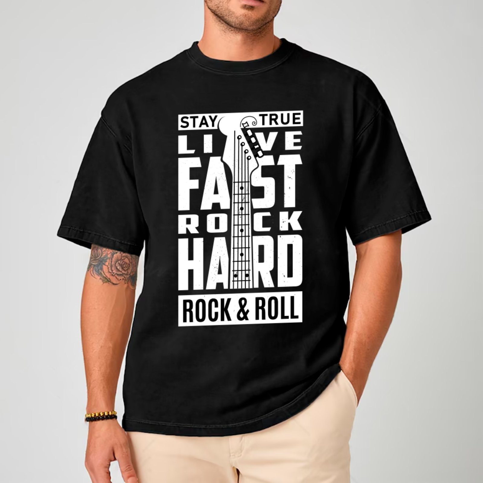 Camiseta Ousy Streetwear Live Fast Rock Hard Oversized Unissex Preto