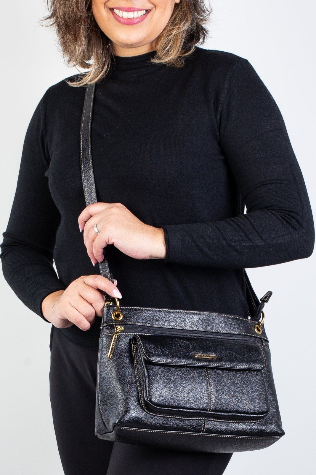 Bolsa Andrea Vinci Tiracolo De Couro Liso Celine – Preto