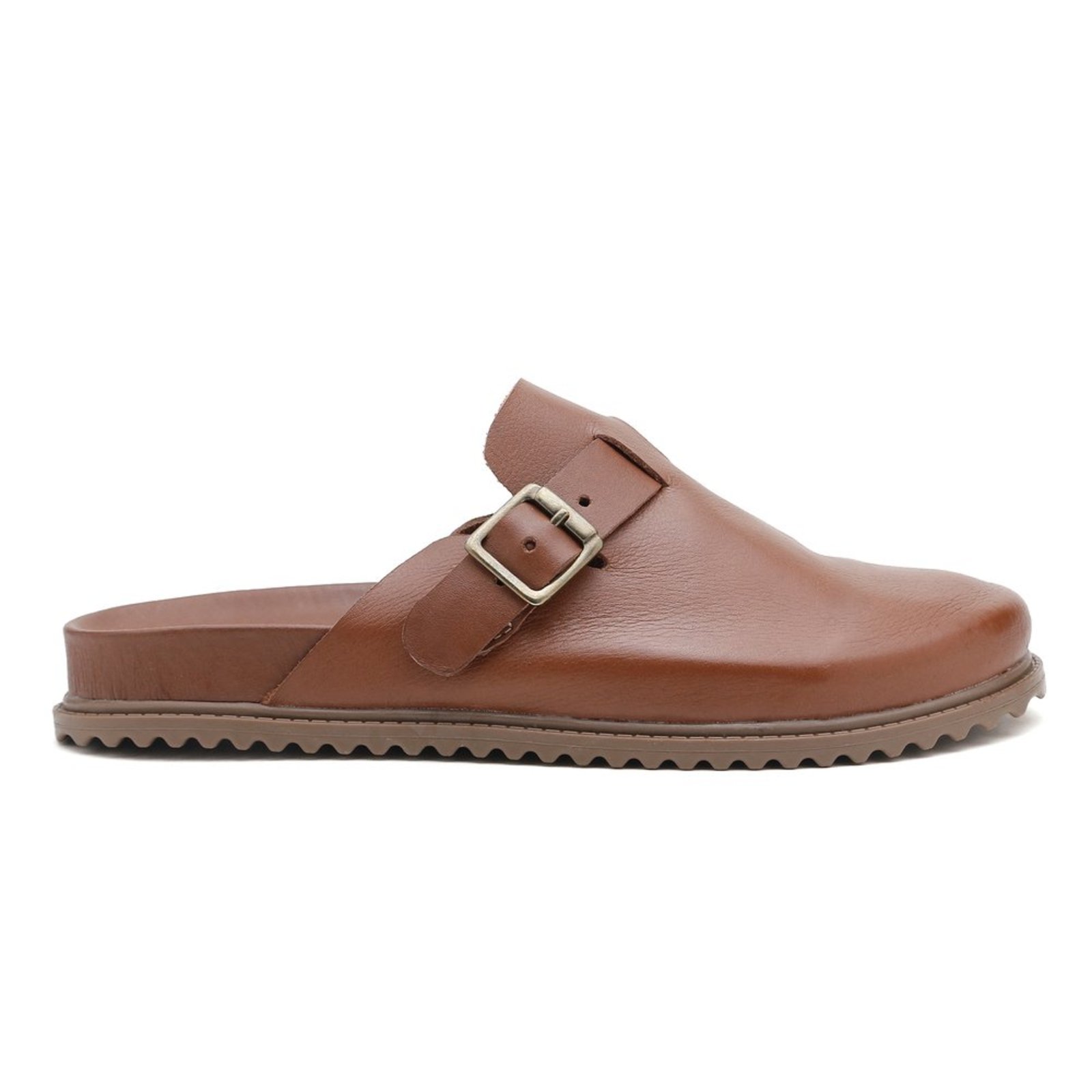 Clog Via Miss Feminino Couro Fivela Caramelo
