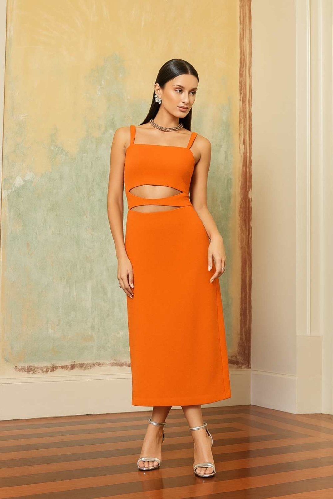 Vista 3 Vestido Vanibele Midi Terracota marrom Vanibele marrom