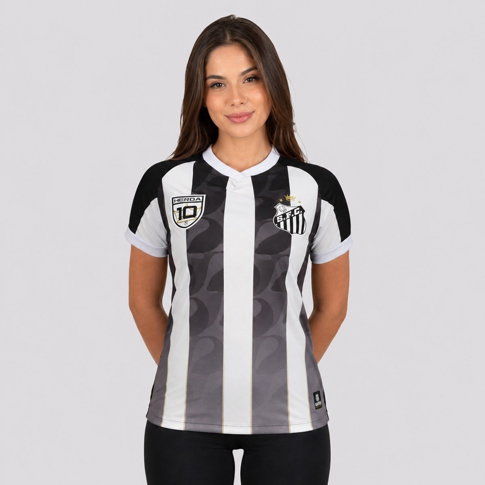 Camisa Santos Allus Feminina Preta e Branca