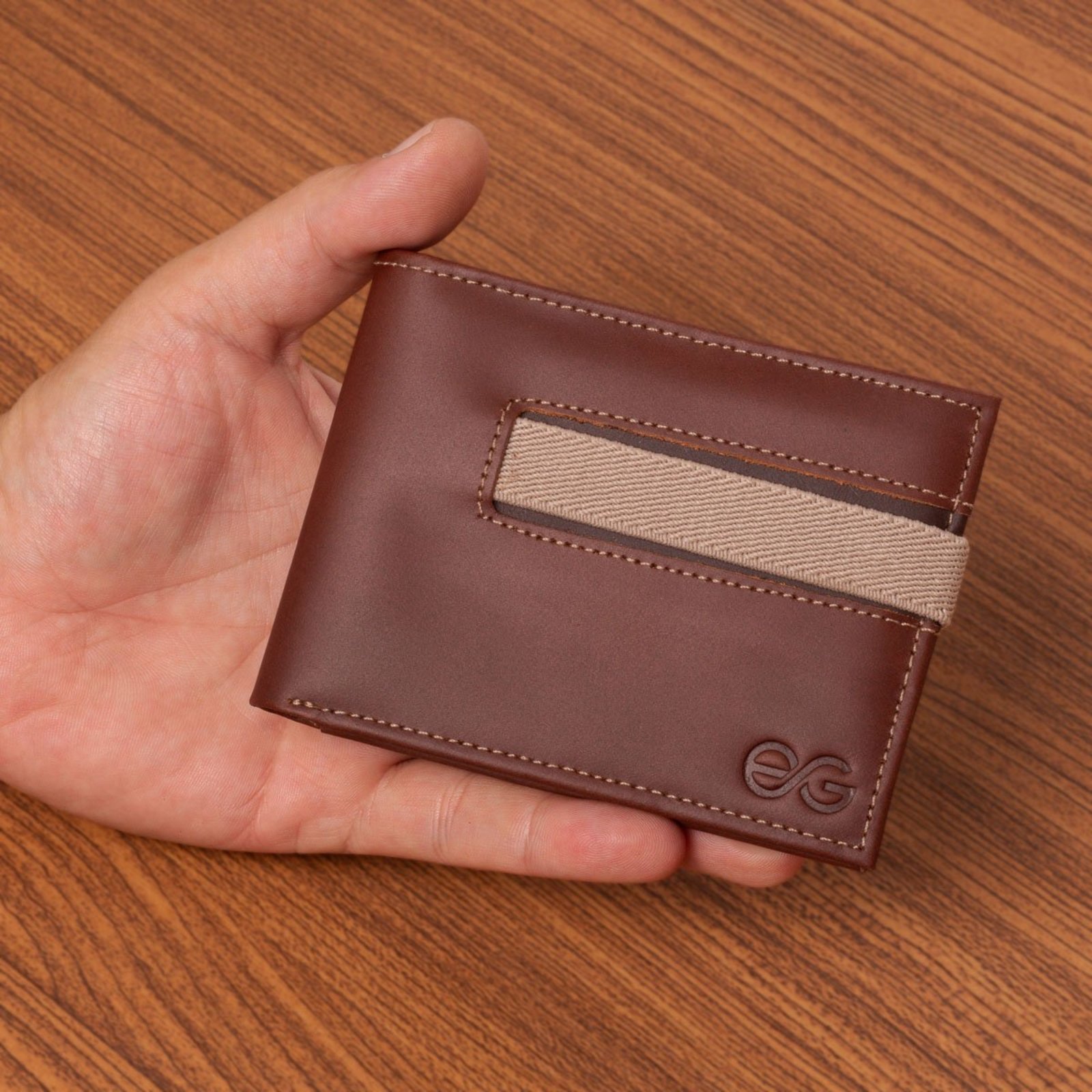 Carteira Masculina Slim Porta cartão Couro Legítimo Com Fecho De Elástico ello griff Marrom