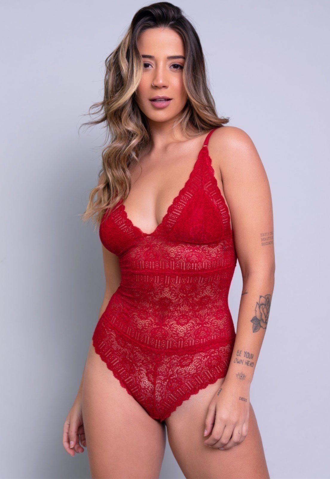 Body Feminino Bella Fiore Modas Sexy Renda Transparente Vermelho