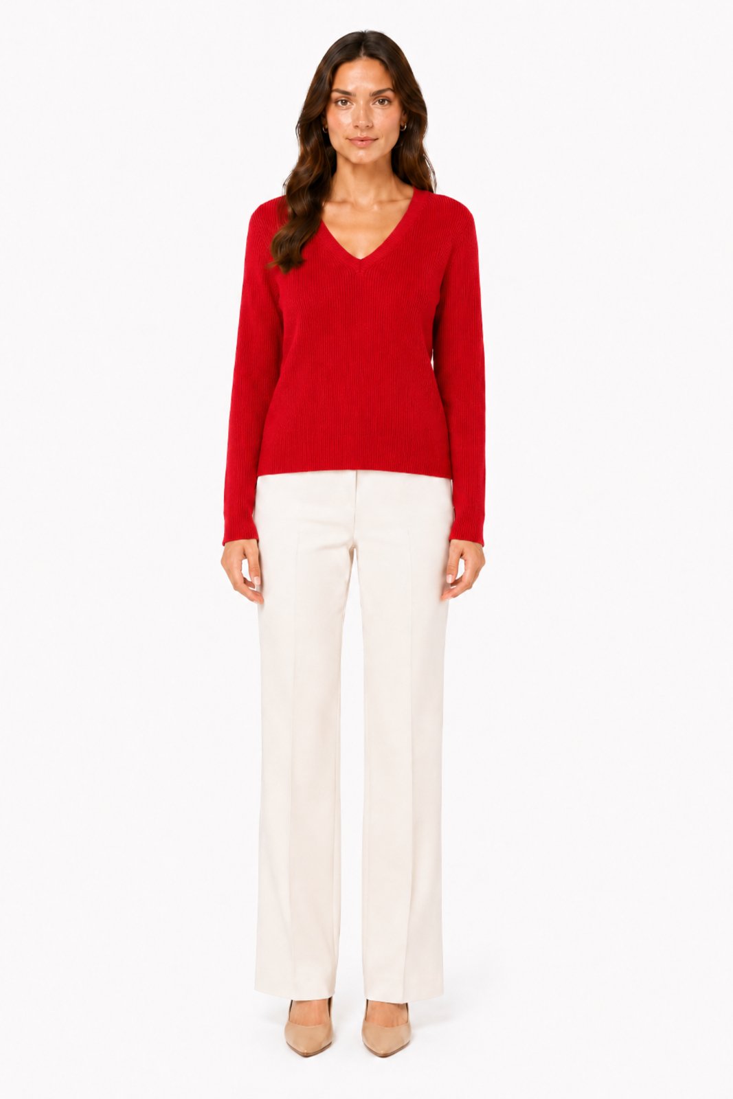 Blusa Tricot D Bell Outlet Fashion Gola V Vermelho