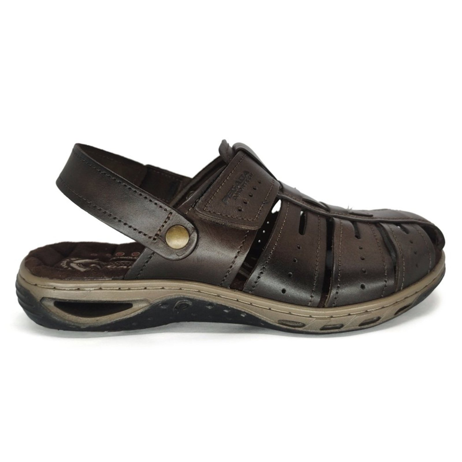 Sandália Pegada Masculina de Couro Fechada na Frente 131676 Marrom