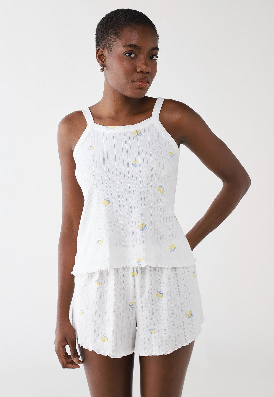 Pijama Curto Feminino Malwee Estampa Limões Branco