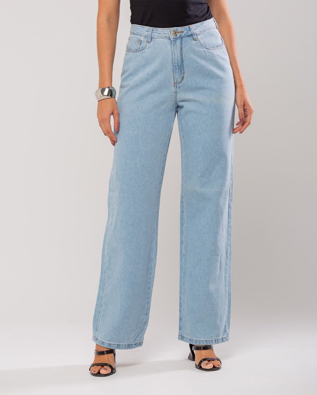 Calça Jeans Wide Leg Feminina Cintura Alta Básica Algodão 29000 Clara Consciência