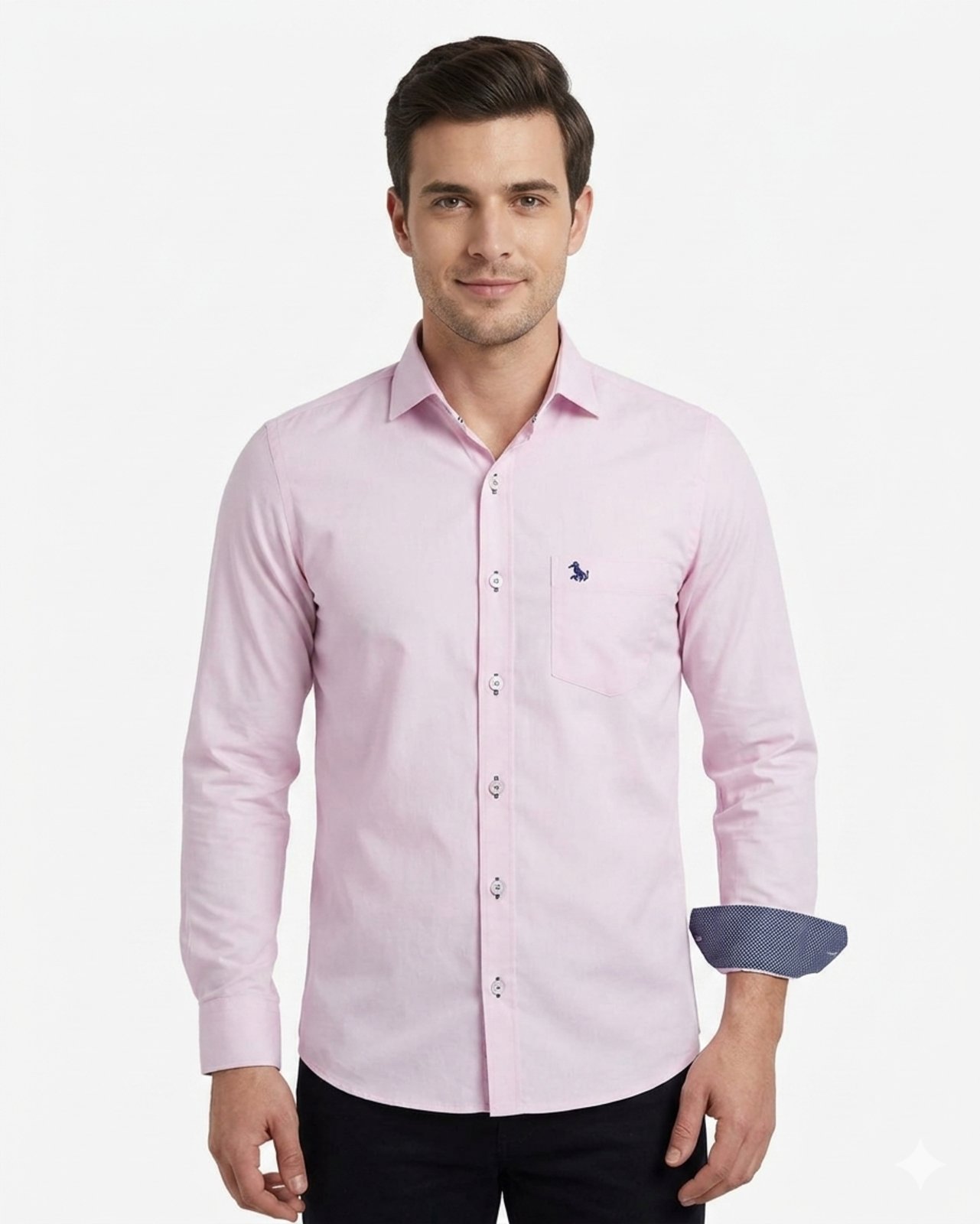 Camisa Social Amil Slim Rex Com Bolso Algodão FIO50 Luxo Promoção Rosa